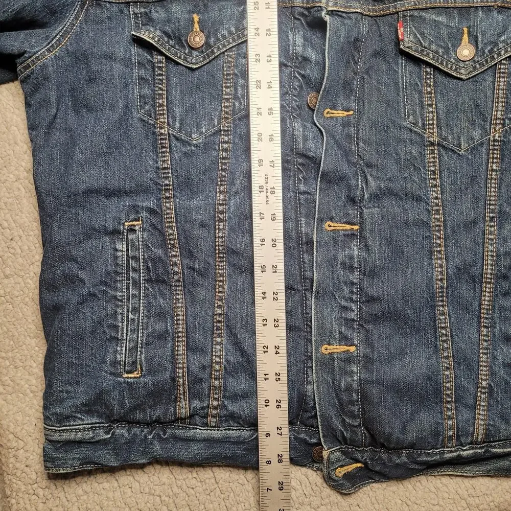 Levis‎ Jacket Mens Large Blue Denim Sherpa Lined Trucker Button Front Classic